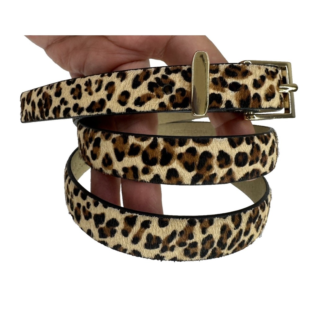 Halogen Leopard Print Belt Calf Hair Gold Buckle Sz L Trouser Fit Skinny